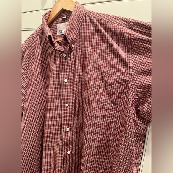 VAN HEUSEN CLASSIC FIT Maroon Button Down Plaid Shirt Mens Size 44 (L) - Picture 8 of 9